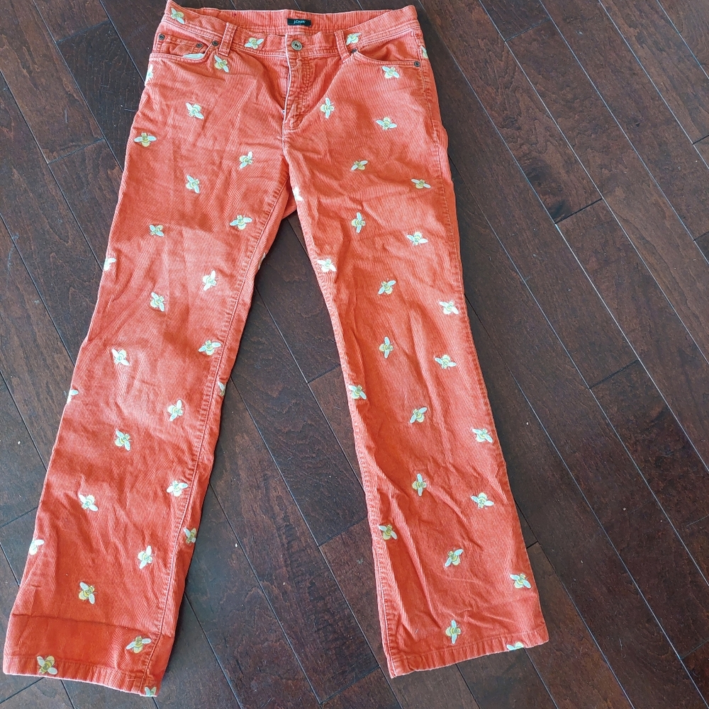 J. Crew Coral Embroidered Corduroy Pants